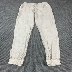 Halston Pants Womens Large Beige Linen Drawstring Tapered Comfort Joggers‎ 30x28